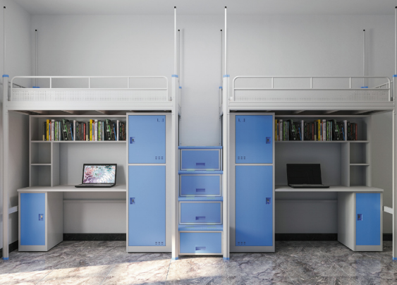 Heavy-Duty Steel Loft Bed with Desk & Wardrobe | Multi-Functional Dormitory Bunk Bed for Students