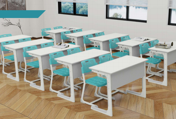 Fixed Double Student Desk and Chair Set