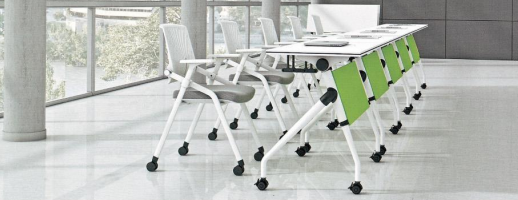 Modular Flip-Top Training Table Set, Curved & Rectangular Mobile Nesting Desks with Lockable Casters